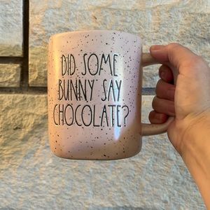 Rae Dunn Pink Speckled Mug Did some Bunny Say Chocolate mug